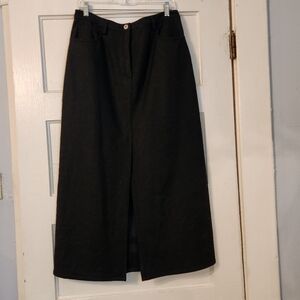 ANN TAYLOR Midi Skirt Wool Blend, Dark Gray, Sz 12 Front Slit Lined, Pockets EUC